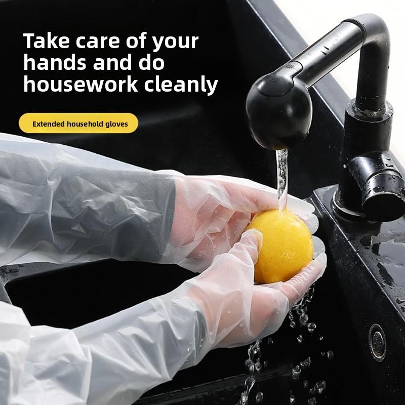 Küche Gebrauch Verlängerte Einweg-Langarm-Kunststoff-Armschutzhandschuhe, Elastischer Verschluss Langarmhandschuhe