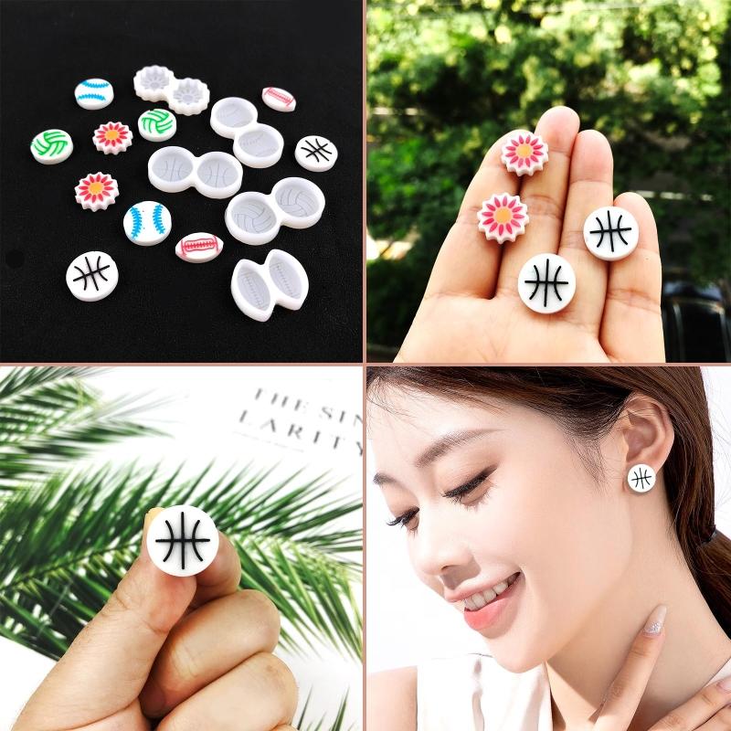 Rugby Baseball Sunflower Earring Silicone Mold Suitable for Epoxy Resin Diy Craft Pendant Stud Earrings Jewelry Making