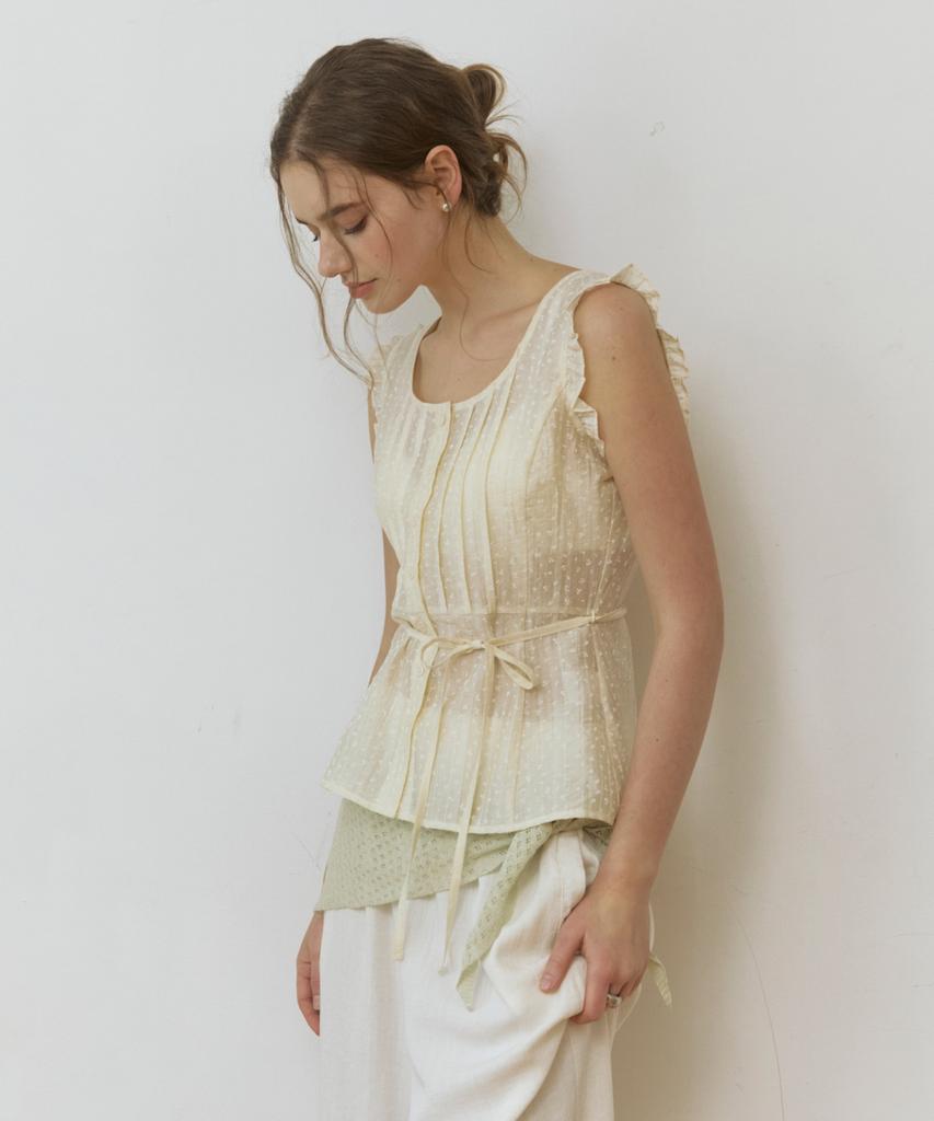 ADAUL Frill Mini Flower See Through Blouse - Cream