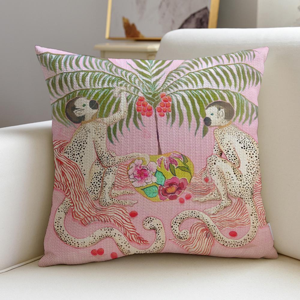 Paige Gemmel MonkeyS Cushion Cover Breathable and skinfriendly linen pillowcase square removable and washable cushion