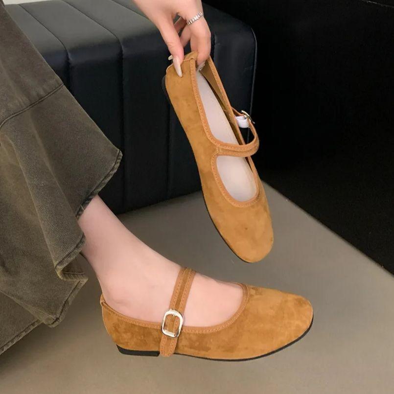 Fashion IPPEUM Velvet Ballet Flats For Women Red Round Toe Buckle 2025 New Ballerinas Zapatos Mujer