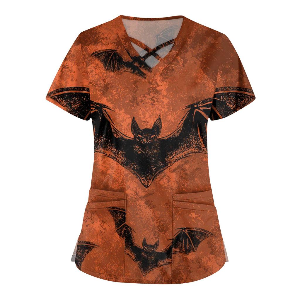 Dámská móda Overaly s výstřihem do V a krátkým rukávem Top s potiskem Halloweenu Oblečení