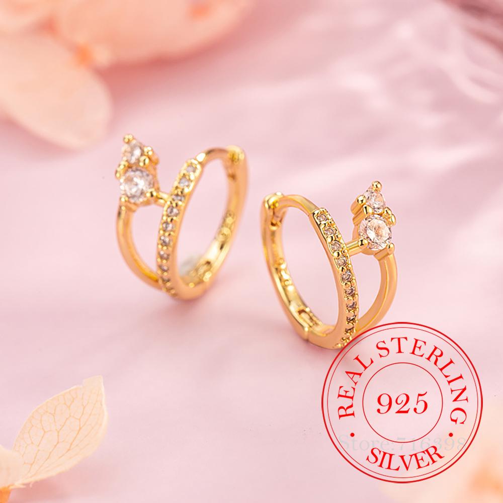 925 Sterling Silver Jewelry Luxury Crystal Double Layer Hoop Earrings for Women Wedding Party Jewelry For Girls Friend Gift