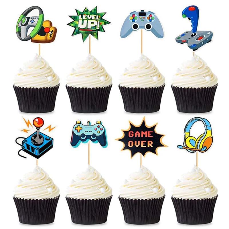 16pcs Video GamePad Cupcake Topper Picks Game On Happy Birthday Party Cake DIY Decoration Supplies Kids Boy Girl Favors Gifts