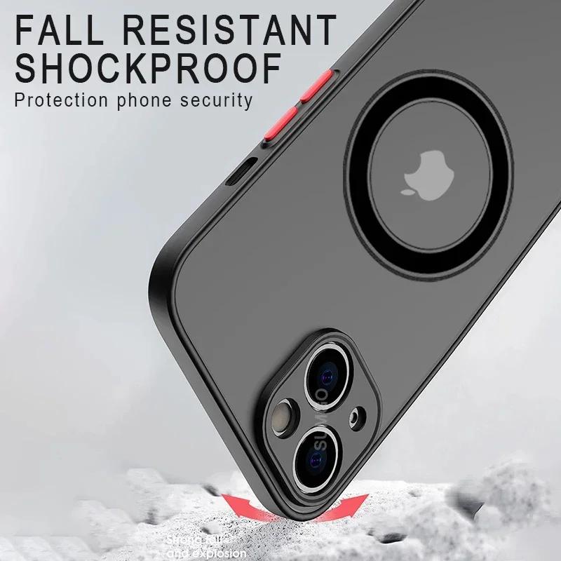 New Matte Armor Magnetic Wireless Charge Clear Case For iPhone 16 15 14 13 11 12 Pro Max Mini 14 Plus XS Max XR X Magsafe Cover