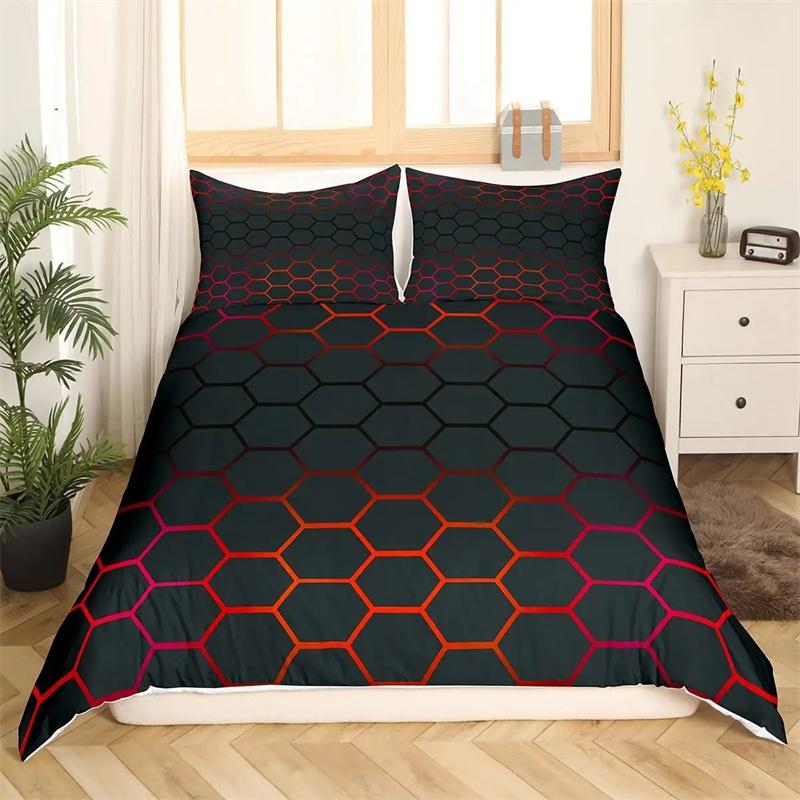 Honeycomb Duvet Cover Set Pink Geometry 3D Printed Bedding Set Polyester Cool Style Double Queen King Quilt Cover For Boys Adult