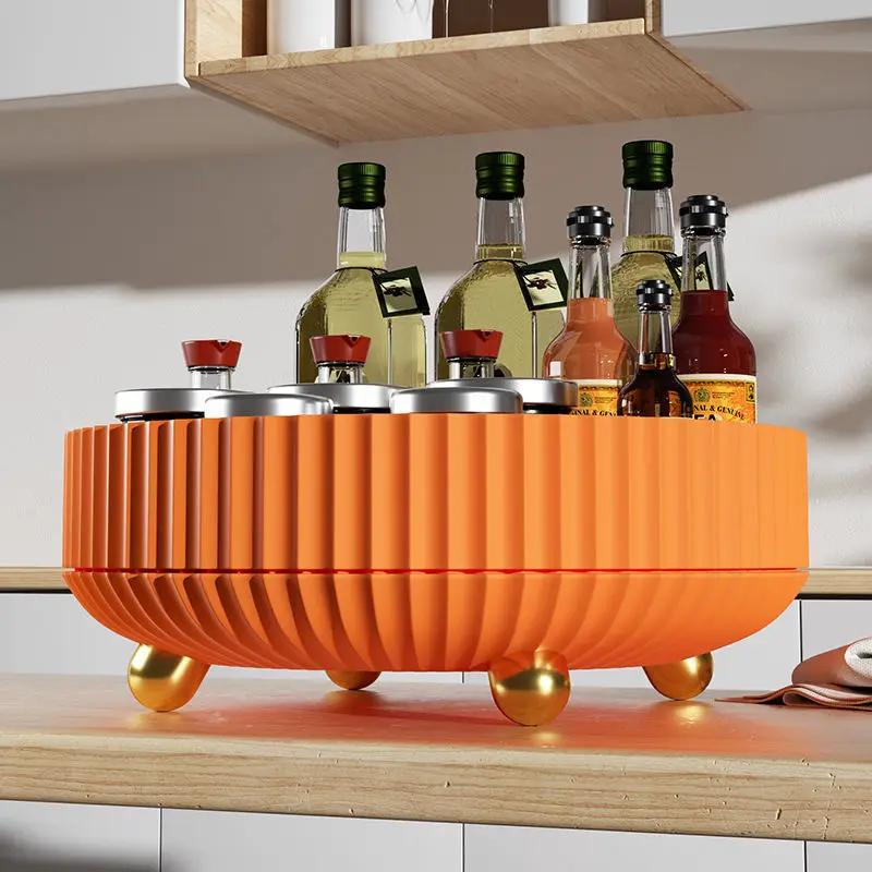 360 Rotating Cosmetic Organizer Non-Slip Cabinet Makeup Storage Tray Kitchen Plastic Seasoning Bottle Storage Box Fruit Tray