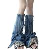 Women Cute Denims Leg Warmers Girls 80s Harajuku Punk Knee High Leg Socks Preppy Stockings Gothic Clothes Y2K Streetwear