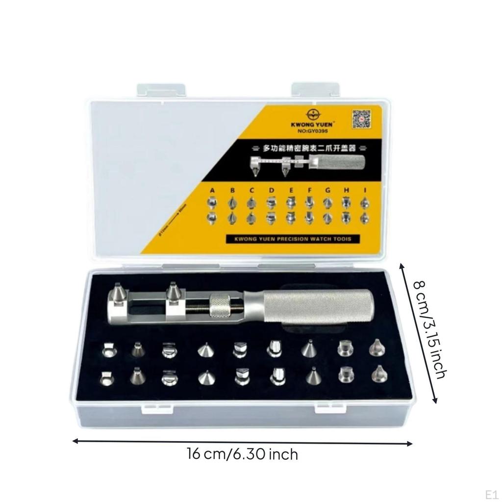 Watch Case Opener Adjustable Repair Tool with Interchangeable Heads TwoProng for Watchmakers,