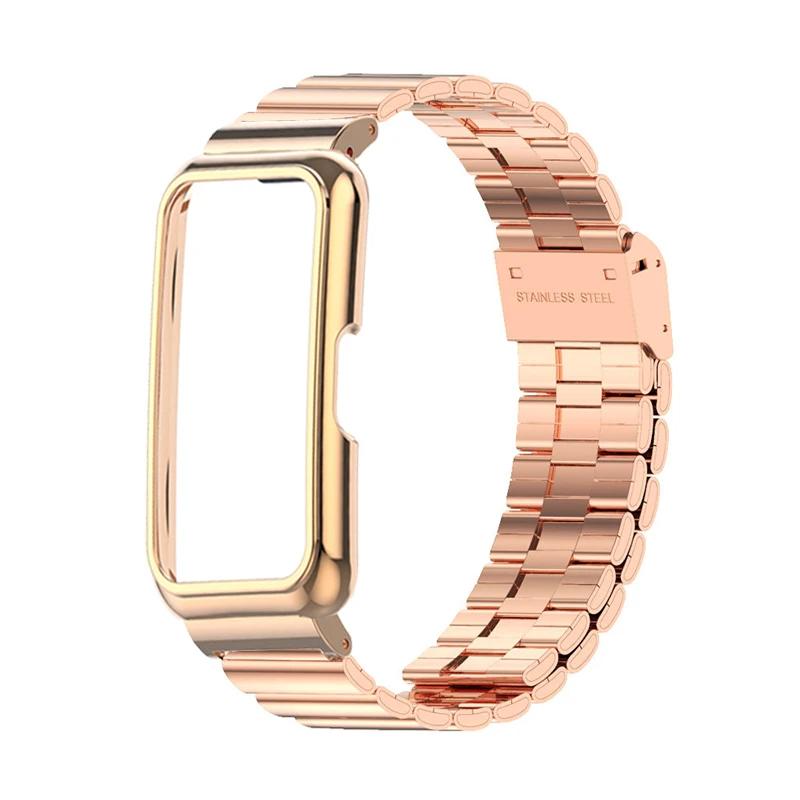 

Stainless Steel Strap For Huawei Band 7 6 Smartband Metal Bracelet Case Protector For Huawei Band 9 8 Watchband Protective Cover Huawei Band 9-8-7-6 розового золота
