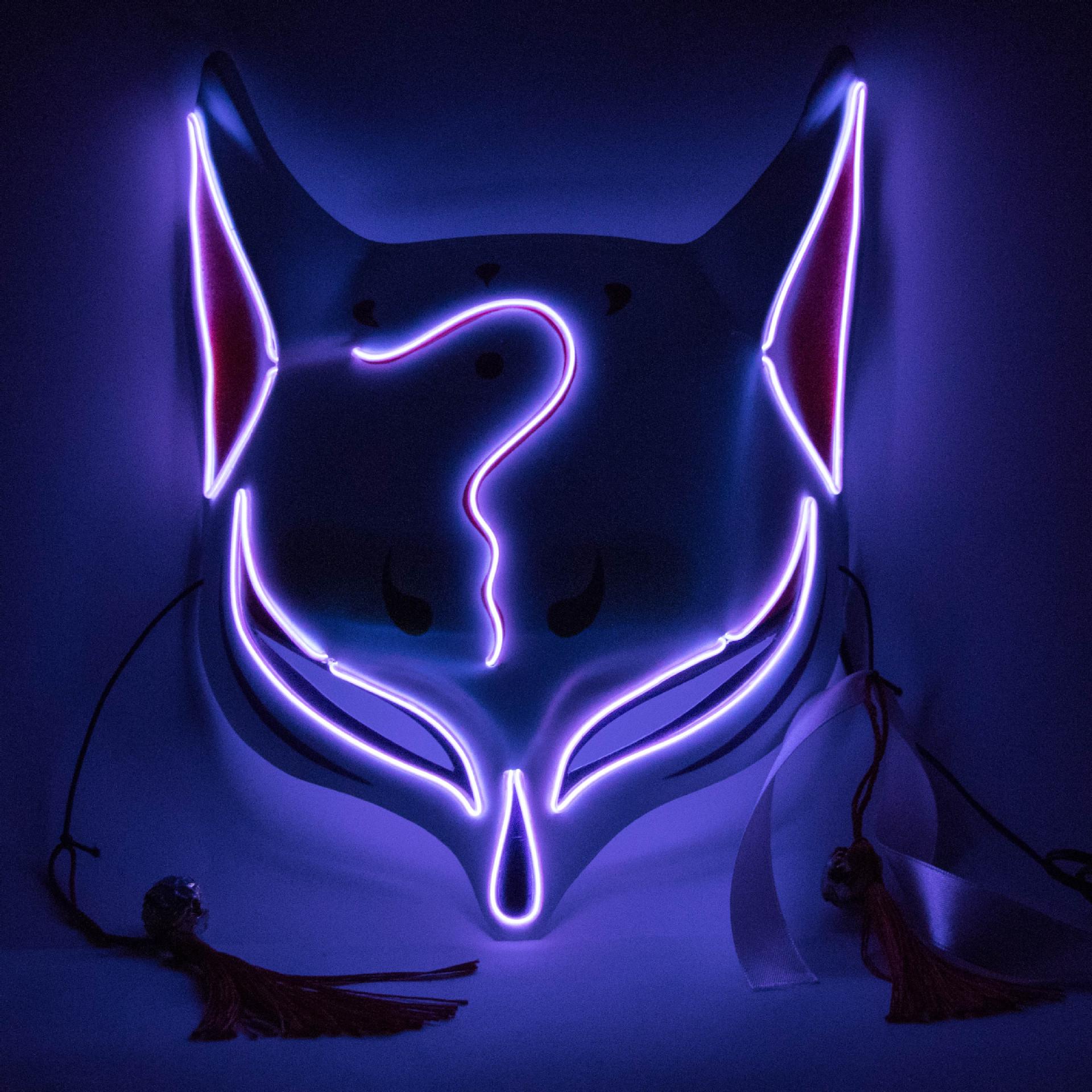 

Фестивальна маска зі світлодіодним освітленням Kitsune Fox Mask Косплей Хеллоуїн Маскарадна маска Тварина DJ Dance Glow Party Props фіолетовий