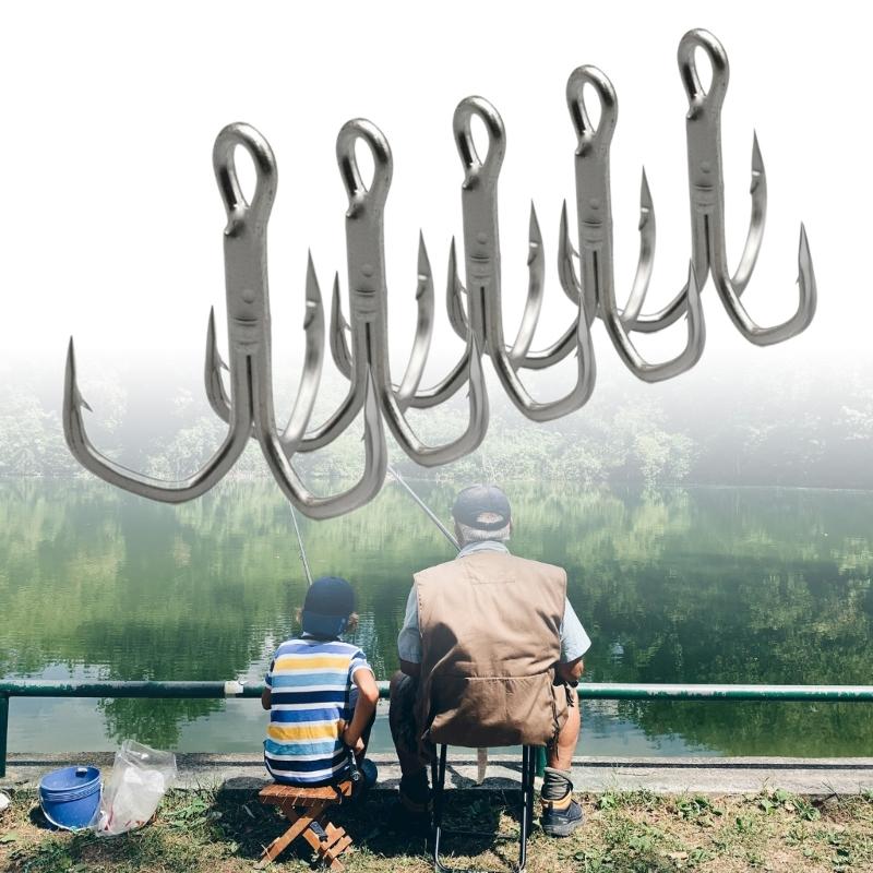 10Pcs Highly Strength Fishings Trebles Hook Brabed  Sharply Sea Fishings Hook Round Bend Trebles Bass Three Hook