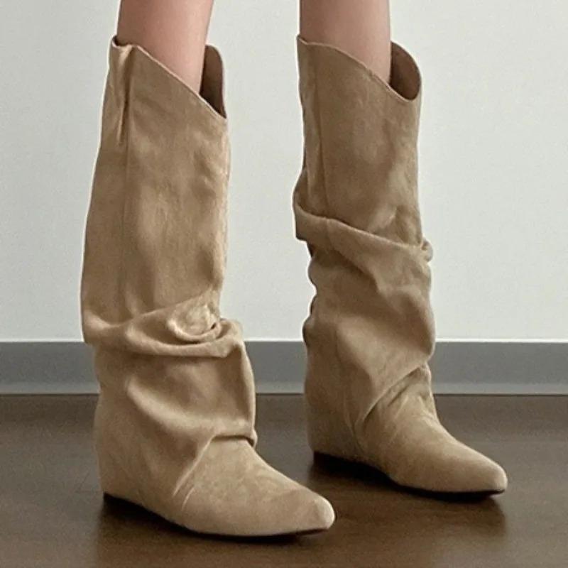 Designer Women's Pointed Toe Suede Long Boots 2025 Winter New Shoes Fashion Elegant Knee Boots Cozy Casual Zapatillas De Mujer