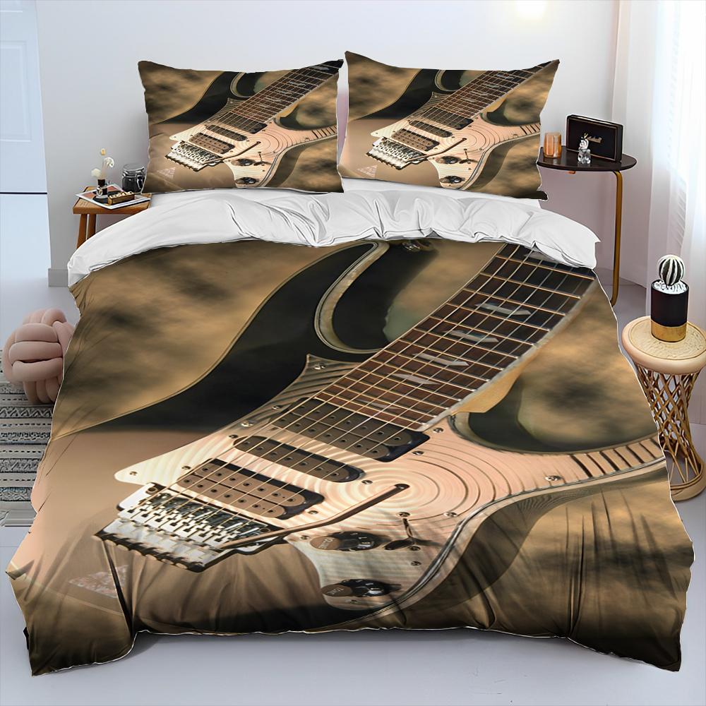 3D Classical Guitar Electric Guitar Comforter Bedding Set,Duvet Cover Bed Set Quilt Cover Pillowcase,King Queen Size Bedding Set
