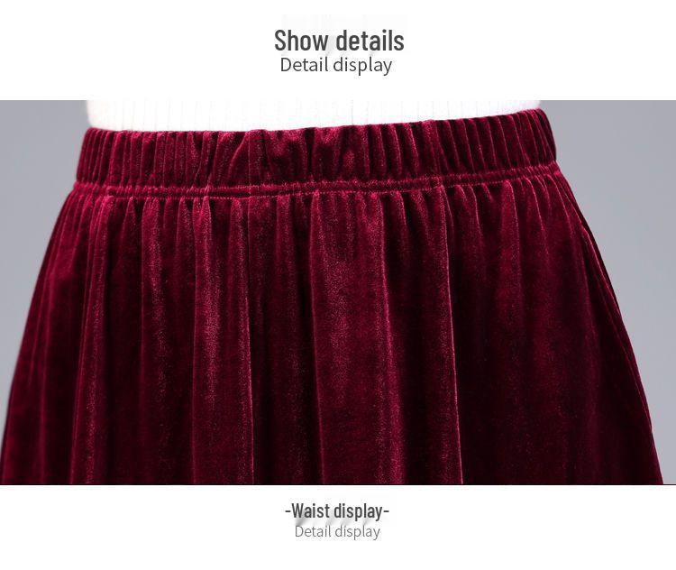 Zlatá sametová A-line dlouhá sukně nadměrné velikosti - S vysokým pasem a univerzální dámská taneční sukně