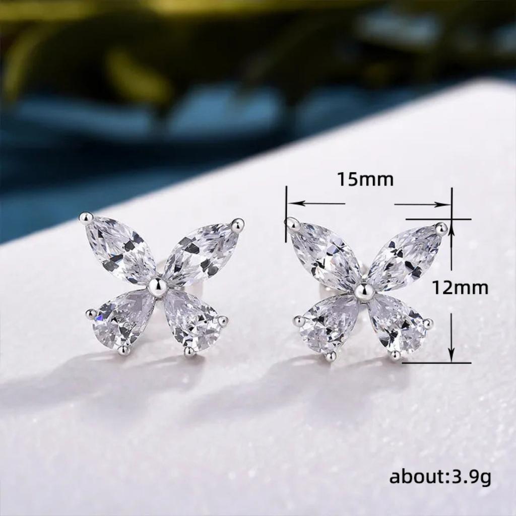 Four Marquise Cut Cubic Zirconia Form Mini Butterfly Shape Women Stud Earrings