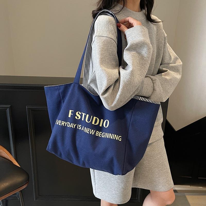 Casual canvas bag Lazy wind underarm bag 2025 new letter tote bag large capacity double-sided shoulder bag