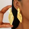 Vintage Gold Color Irregularity Metal Leaf Long Earrings for Women Exaggerate Fashionable Accessories Party Zircon Gifts