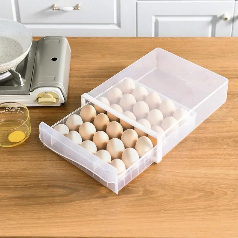Home Egg Tray Refrigerator Storage Container Plastic Transparent Kitchen Double Egg Tray Drawer Type Egg Storage Box