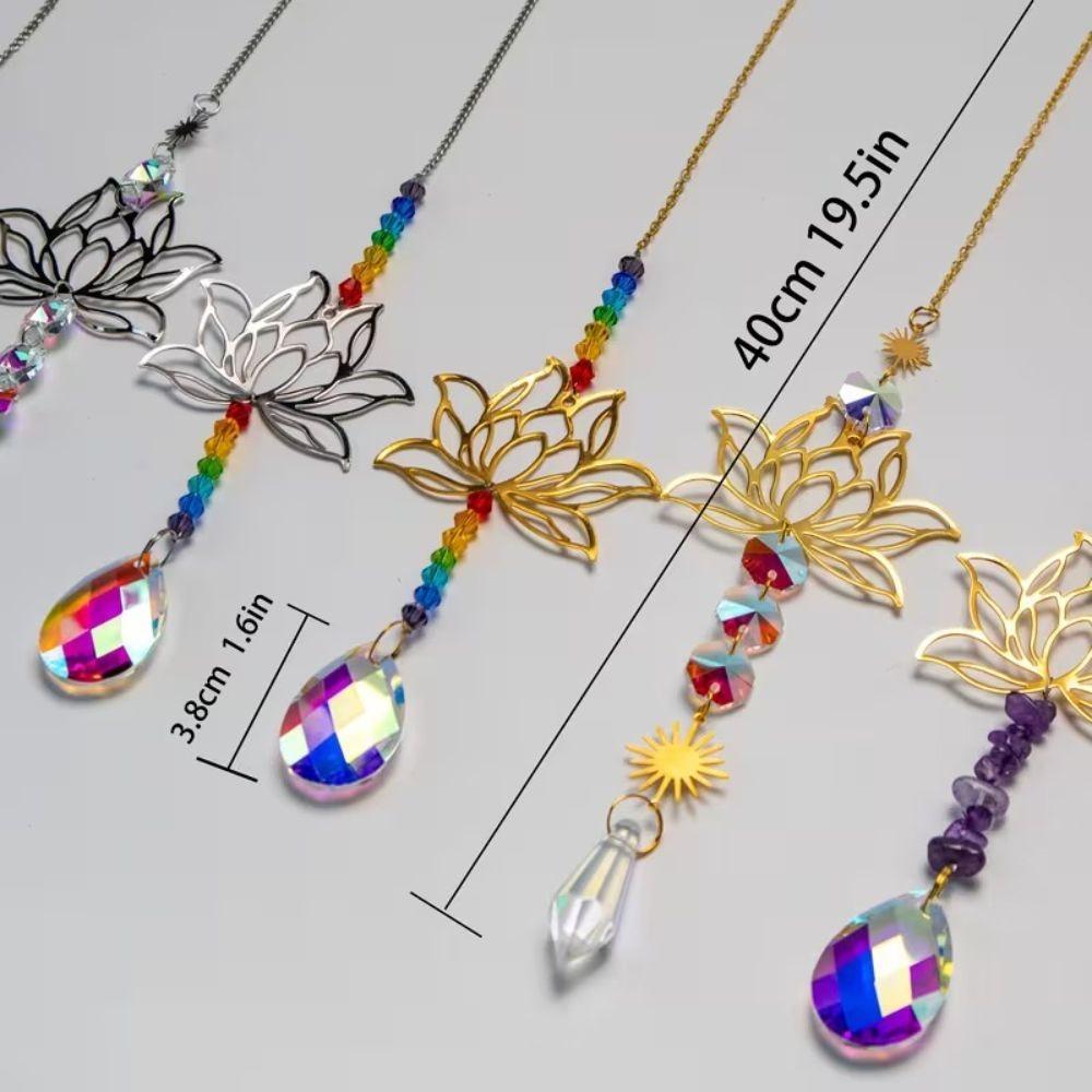 Decoration Rhinestone Hanging Hollow Crystal Lotus Pendant Glass Sun Catcher Outdoor Indoor