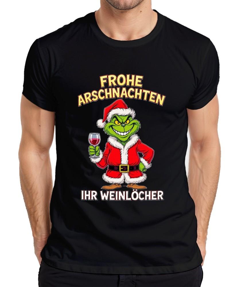 Frohe Arschnachten Weihnachtsgrinch Weinhumor Geschenk Weinparty Herren Tshirt