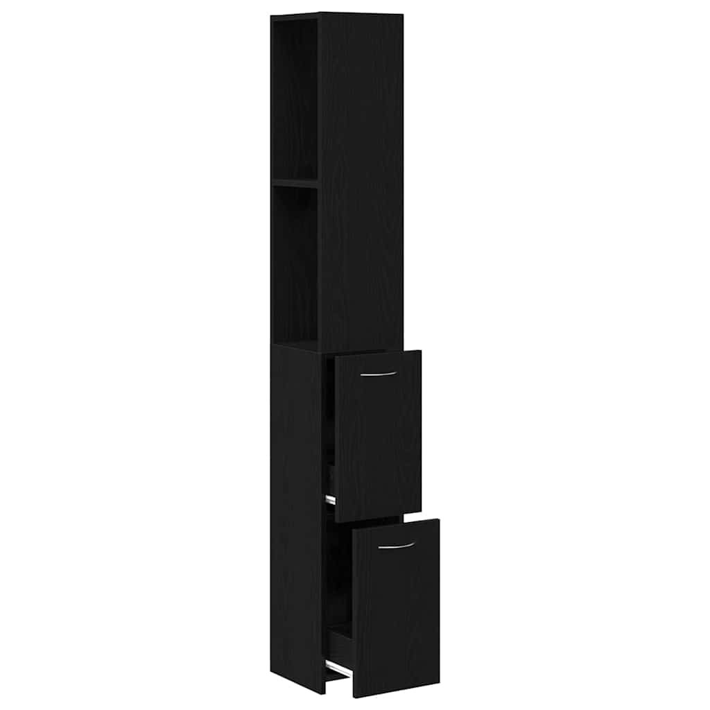Bathroom Cabinet with Door Black Oak Effect 25 x 25 x 170 cm