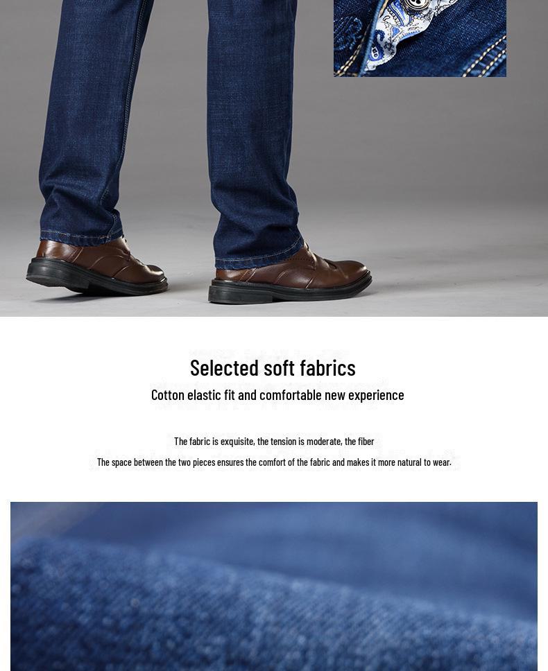 Men's High Waist Straight-Leg Jeans with Slant Pockets for Autumn/Winter - Casual, Large Size, and Versatile for Middle-Aged and Elderly.