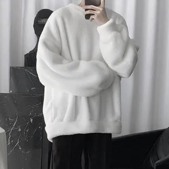 Men Sweatshirt Solid Color O Neck Loose Cozy Winter Top for Daily Wear