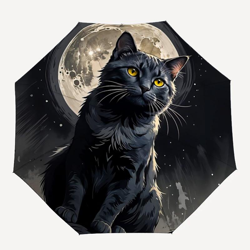 

1pc Moonlit Cat Night Scene Auto-Fold Umbrella with One-Touch Open/Close - 8 Reinforced Ribs for Windproof Stability, yy251118127