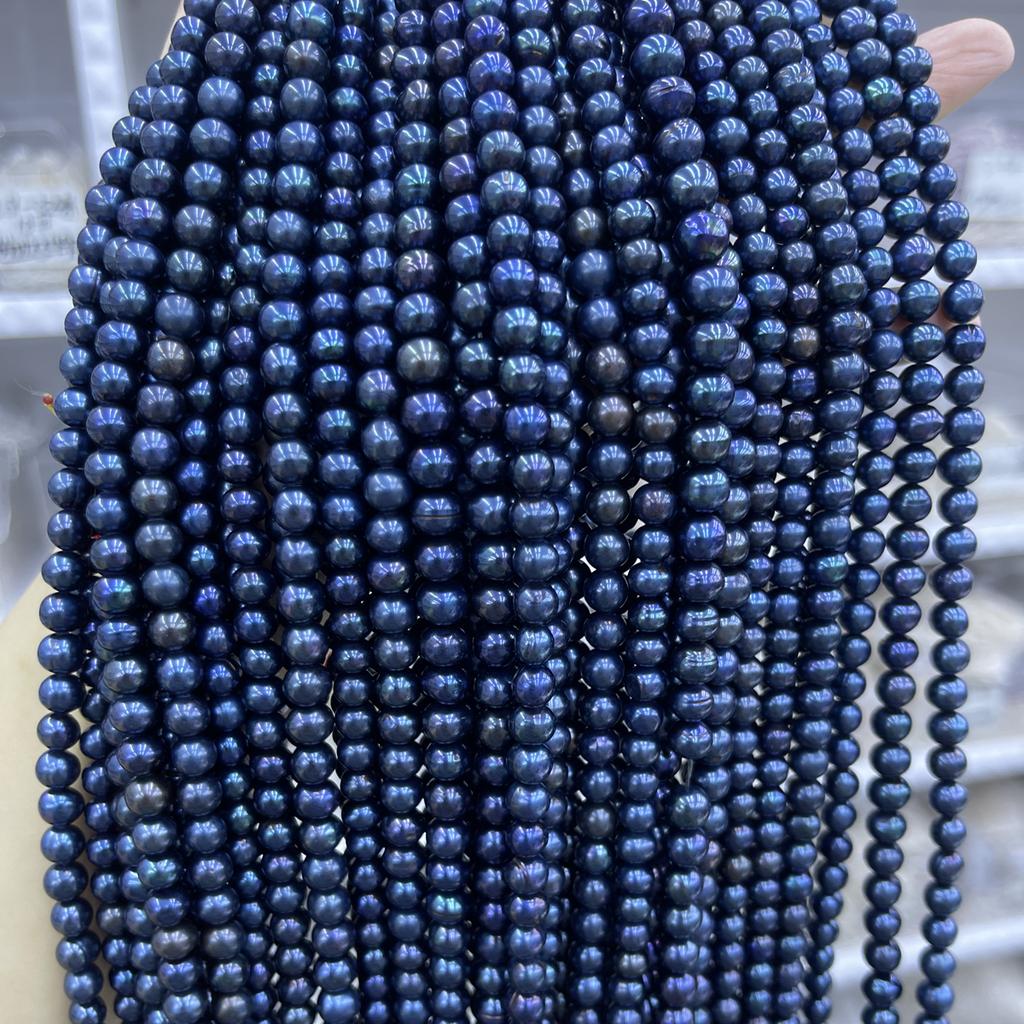 1String, Black Natural Freshwater Pearls, Handmade Near Round Pearl Beads for Jewelry Making DIY Crafts (Beads 7-8mm, Length 36cm)