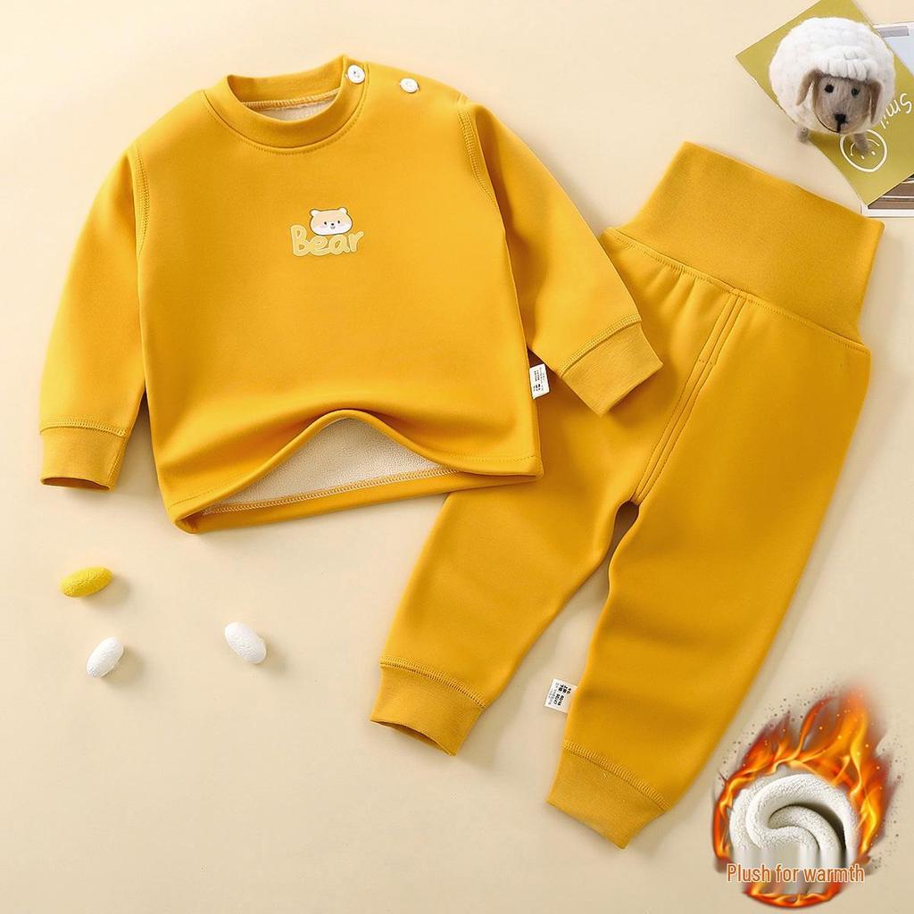 Children's Velvet Sakura Pajama Set: High-Waist, Fleece-Lined, Warm Autumn/Winter Wear for Boys and Girls