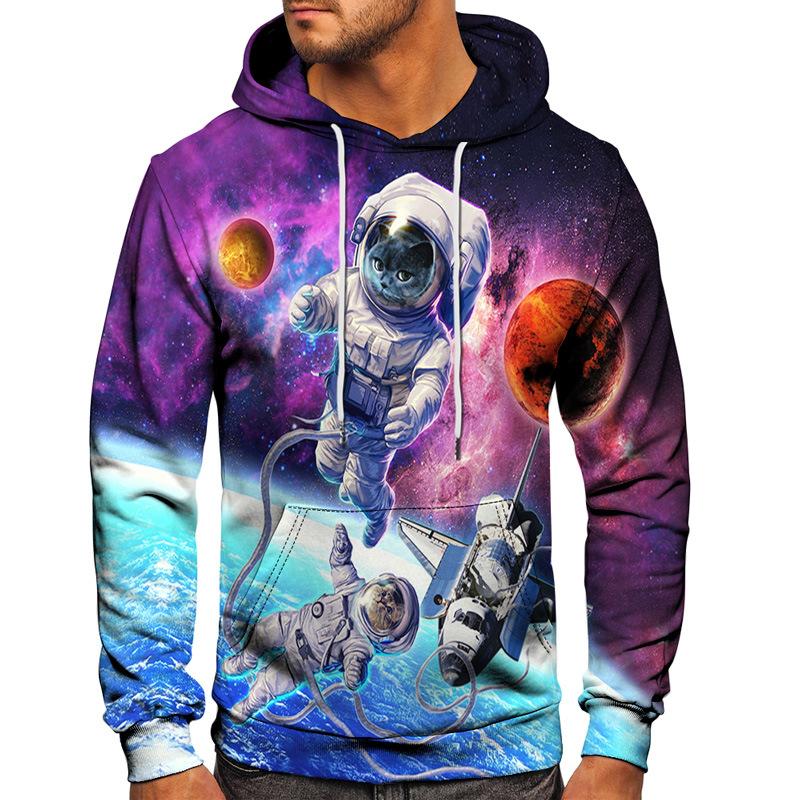 Felpa Con Cappuccio Unisex 3D Galassia E Pianeti - Stampata A Tema Spaziale, Morbida In Poliestere, Con Tasca Frontale - Moda Streetwear