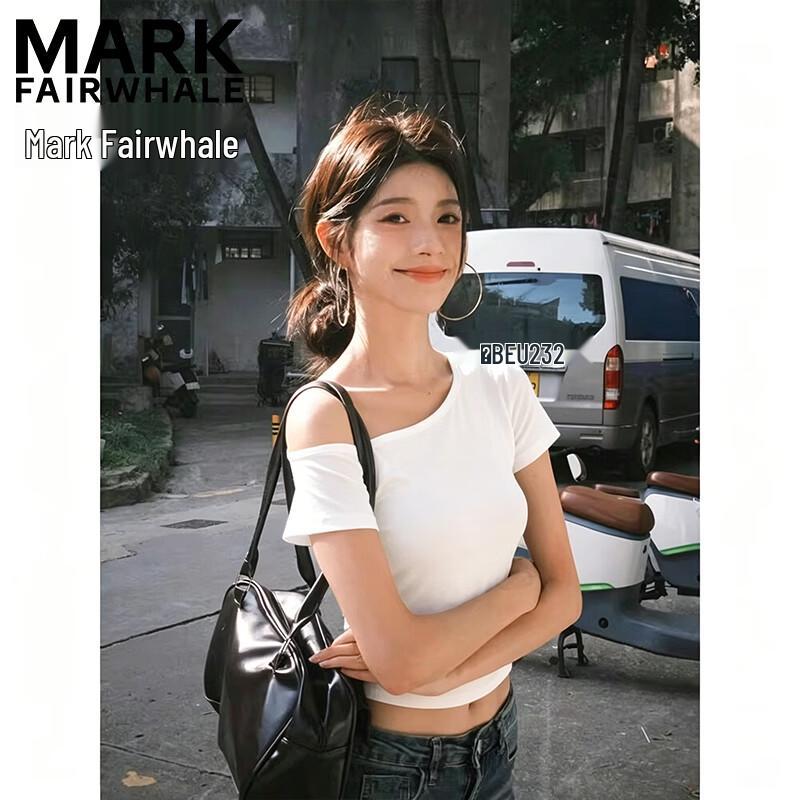 Mark Fairwhale Women's Off-Shoulder Slim-Fit Short Sleeve T-Shirt
