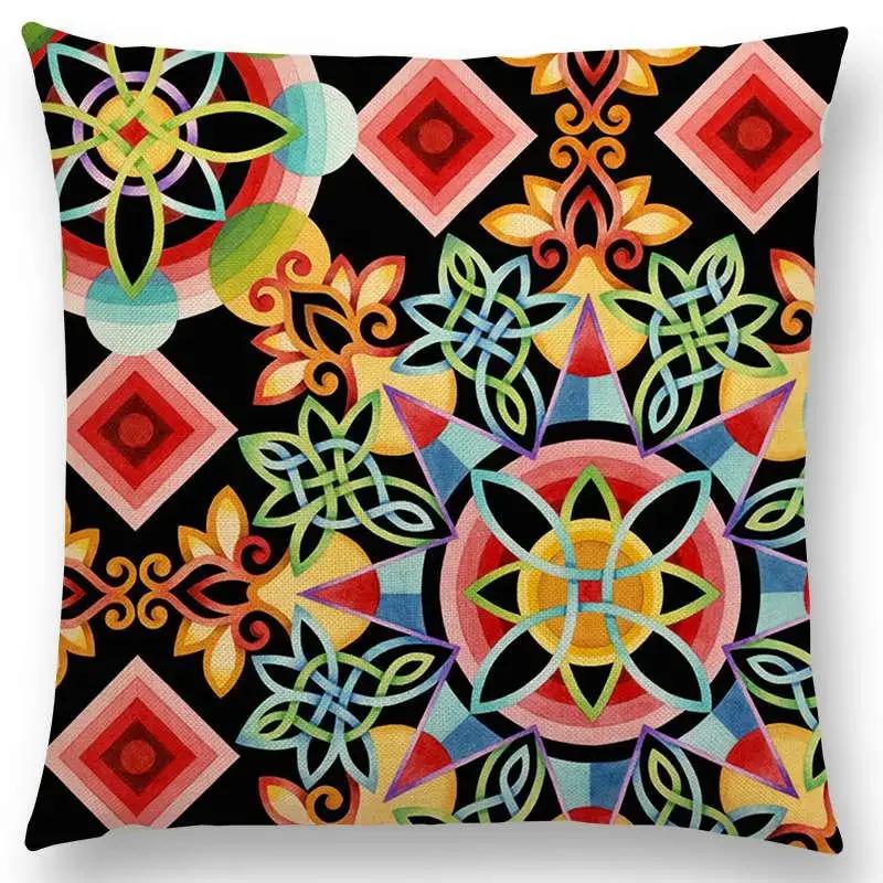 Beaux Art Boho Millefiori Geometric Floral Pattern Festival Mandala Elizabethan Pastel Flowers Cushion Cover Sofa Pillow Case