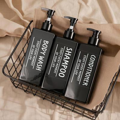500ML/16.9Oz Square Bathroom Soap Bottle Set with Label Sticker Shower Gel Household Shampoo Dispenser Liquid Container