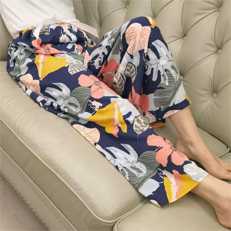 Women's Summer Pajama Pants - Cotton & Rayon, Thin Style, Wide-Leg, Loose Fit, Ideal for Spring & Autumn, Suitable for Home or Outdoors.