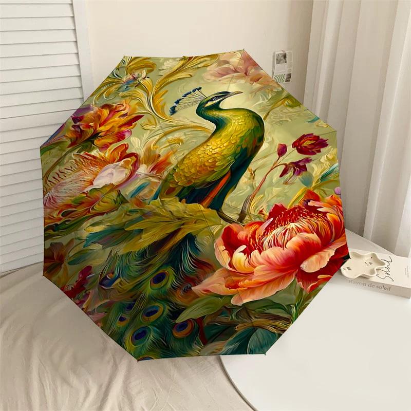 

1PC peacock flowers Umbrella-9-Rib Reinforced, Automatic Open, Lightweight & Durable, Cute Fashion Accessory for Outdoor-P0714