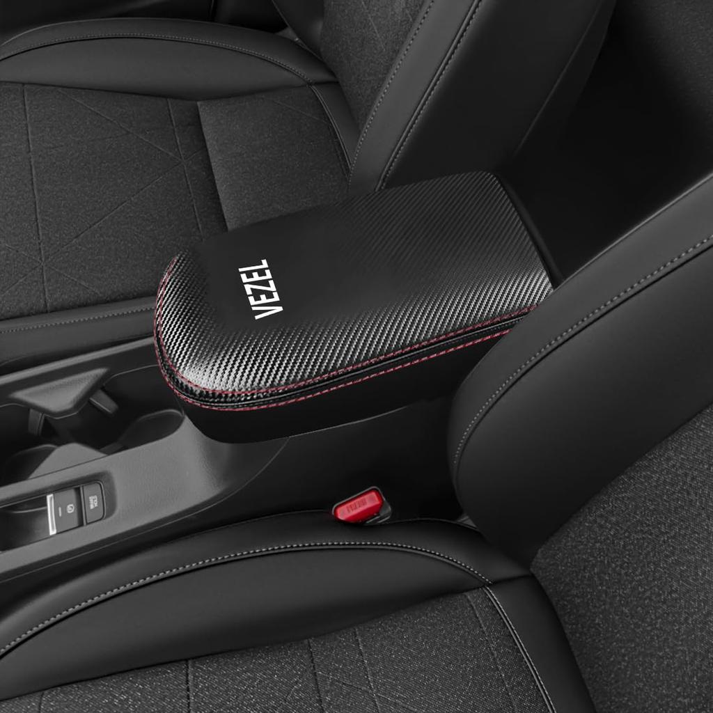 Vezel RV Armrest Specially Designed for Vezel Center Console Cover with Vezel Console Scratch and Stain Car Interior Accessories Fiber with Red Cover,