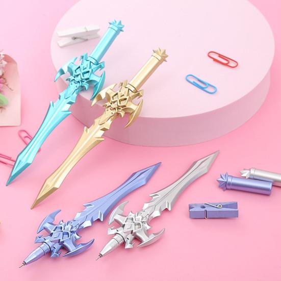 2Pcs Ancient Swords Shape Gel Pen with Black Ink Martial Arts