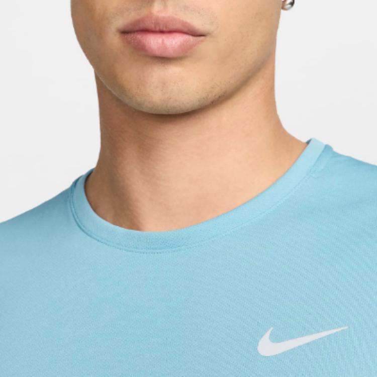 Nike Dri-Fit UV Logo Print Round Neck Solid Color Comfortable Casual Breathable Short Sleeve T-Shirt Men Tops Sky-Blue DV9316-464