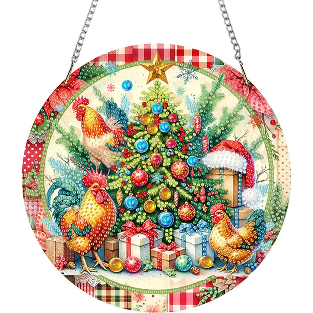 Acrylic 2D/Flat DIY Christmas Special Shape Hanging Diamond Art Kits Rhinestone Diamond Art Window Pendants Wall Door Decoration