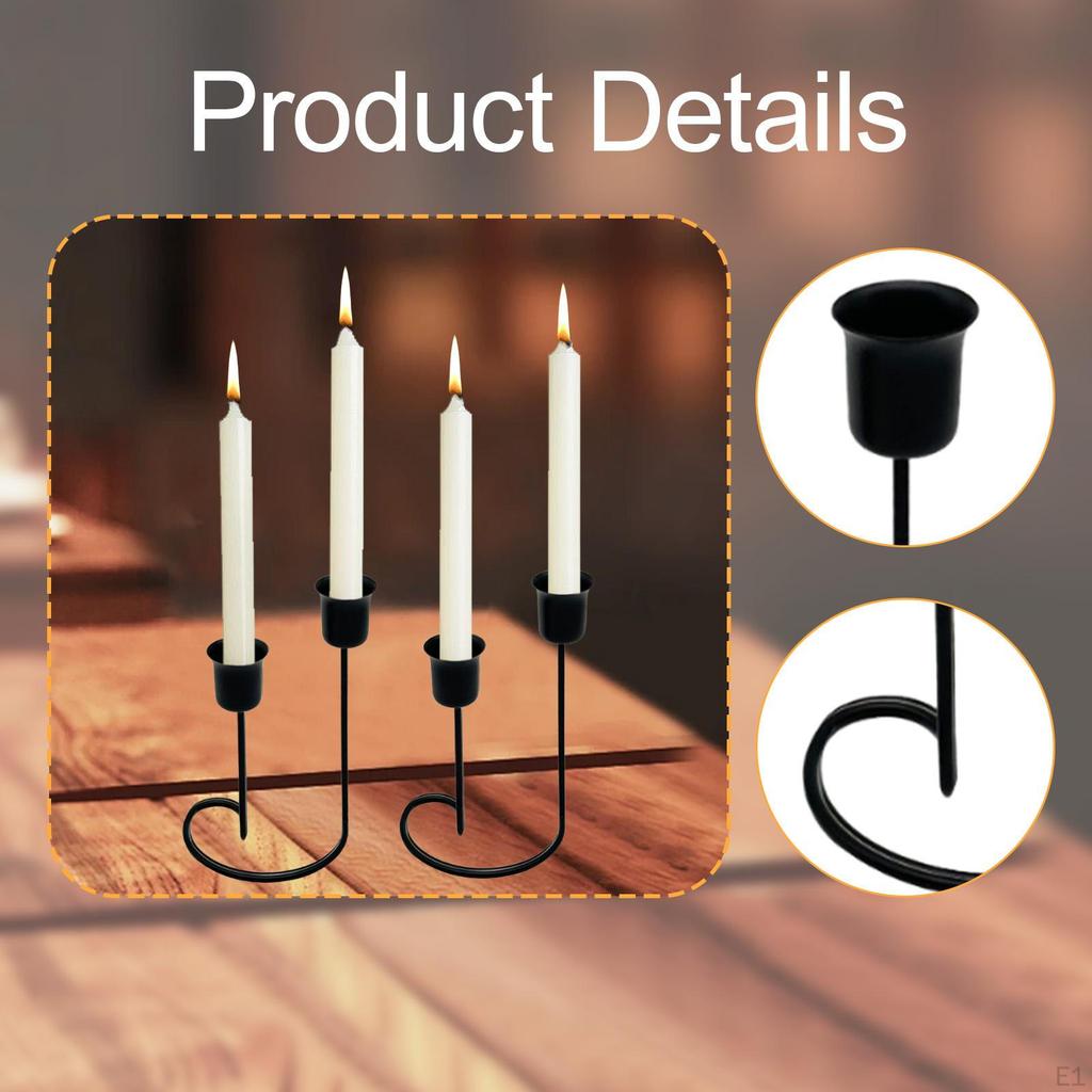 2Pcs Candle Holders Candlesticks Half Heart Shaped Base Art Decorative Black Stands for Villa