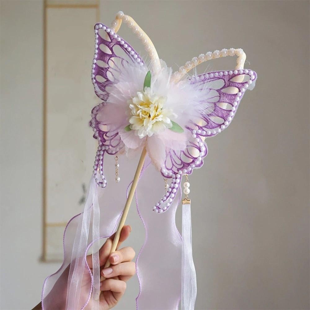 Традиционный Ретро Веер-Бабочка Пушистый Вышитый Веер Шёлковый Цветочный Веер Реквизит для Фотосъемки фиолетовый