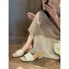 Fashion 2024 New Design Comfortable Fashion Square Head Chunky High Heels Single Shoes Elegant Slip On Women Flat Soft Sole Slippers