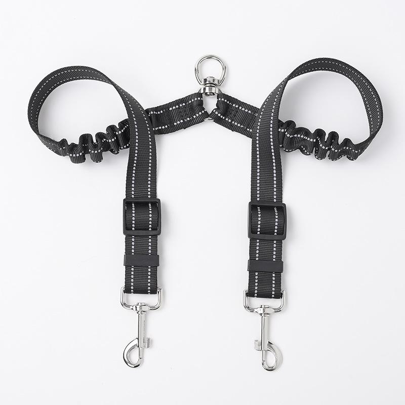 Dual-Head Reflective Nylon Dog Leash: Shock-Absorbing, Elastic, Anti-Pull for Small & Large Dogs 2.5cm/70cm