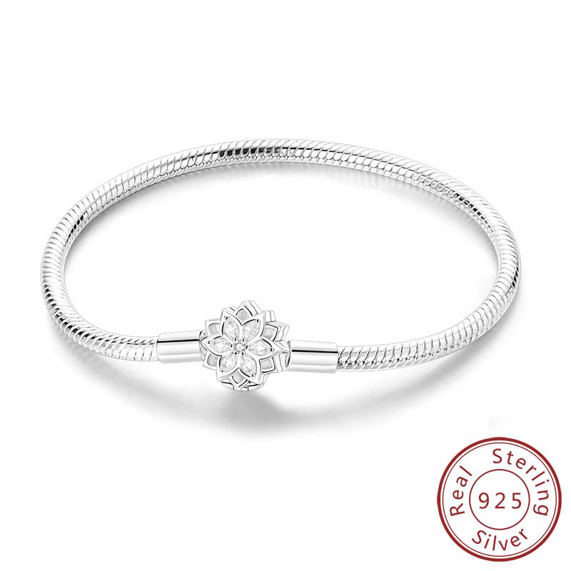 Original 925 Silver Bracelets 17-20CM Love Heart Flowers Butterfly Charms Beads Bracelet For Women Fashion Jewelry Gift