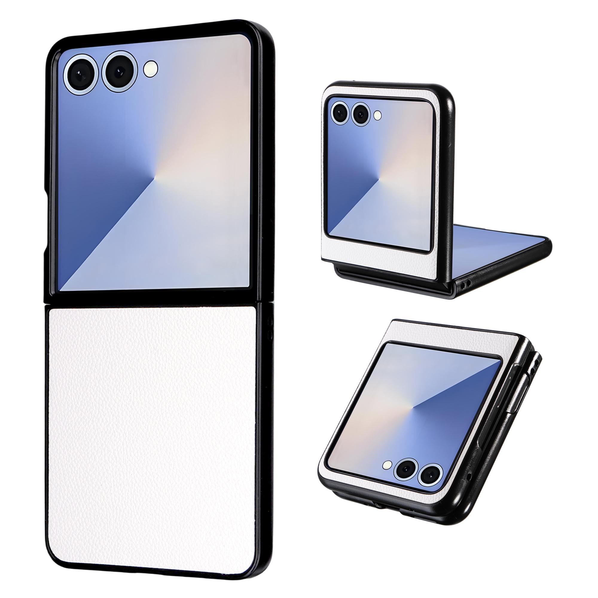 

For Samsung Galaxy Z Flip7 5G Case Litchi Texture Leather+Hard PC Phone Cover White