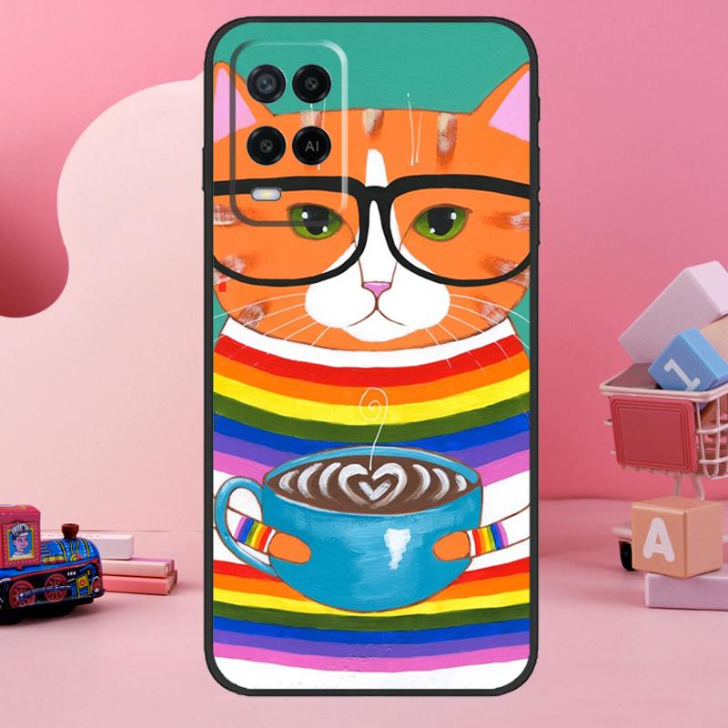 Cute Coffee Milk Cat Case For Oppo A5 Pro A15 A17 A57 A77 A18 A38 A58 A78 A98 A94 A74 A54 A16 A76 A96 A40 A60 A80
