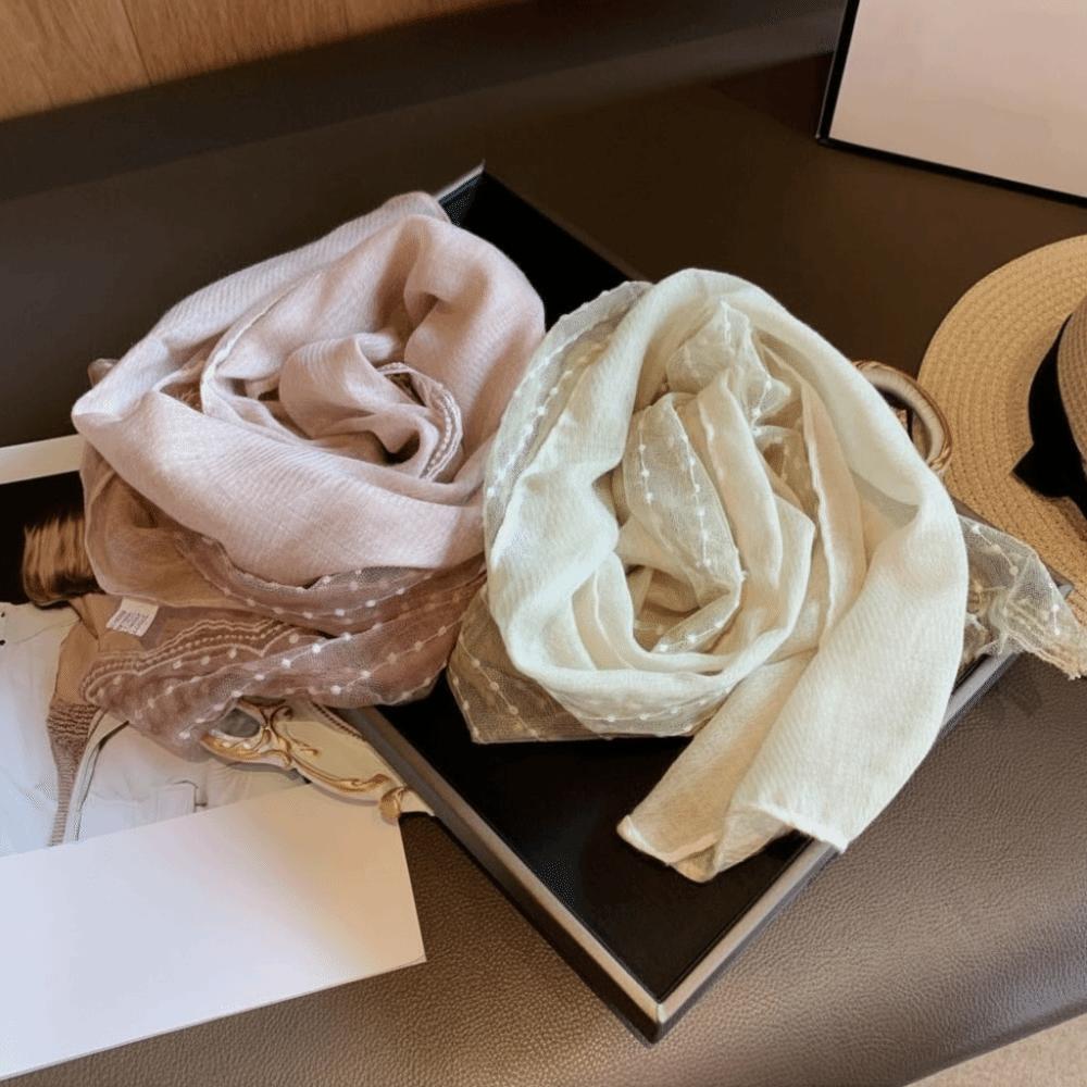 Solid Color Cotton Linen Scarf Retro Sunscreen Shawl Casual Flaxen Lace Scarf  for Women