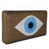 Boutique De FGG Evil Eye Women Rhinestone Evening Handbag Brown Crystal Clutch Bag Prom Party Box Metal Clutch Purse, Mini